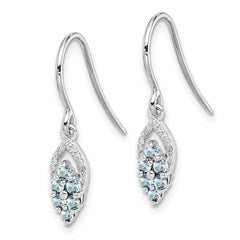 QE10101AQ Sterling Silver Rhodium Diamond & Aquamarine Shepherd Hook Earrings