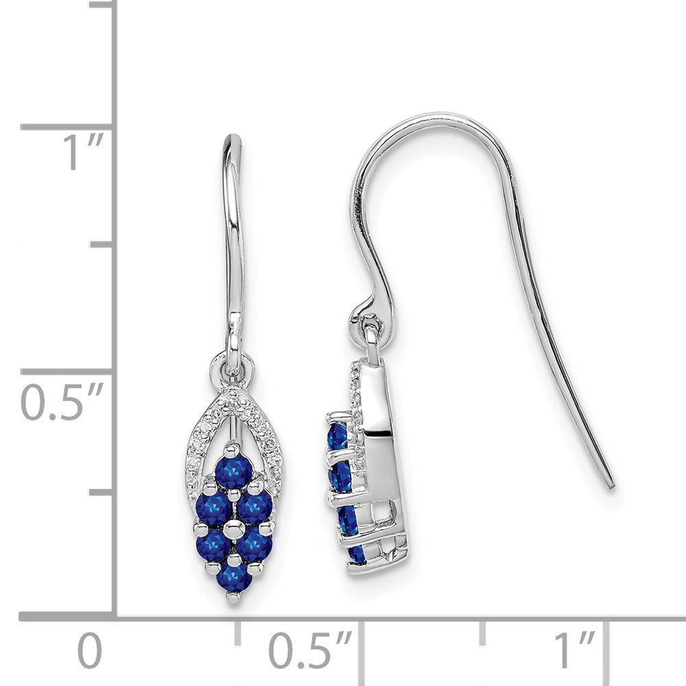 QE10101S Sterling Silver Rhodium Diamond & Sapphire Shepherd Hook Earrings
