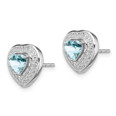 QE10111AQ Sterling Silver Rhodium-plated Aquamarine Teardrop Heart Post Earrings