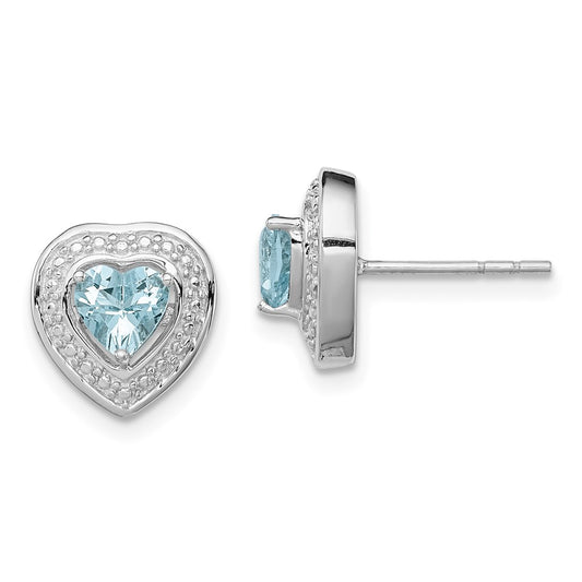 QE10111AQ Sterling Silver Rhodium-plated Aquamarine Teardrop Heart Post Earrings