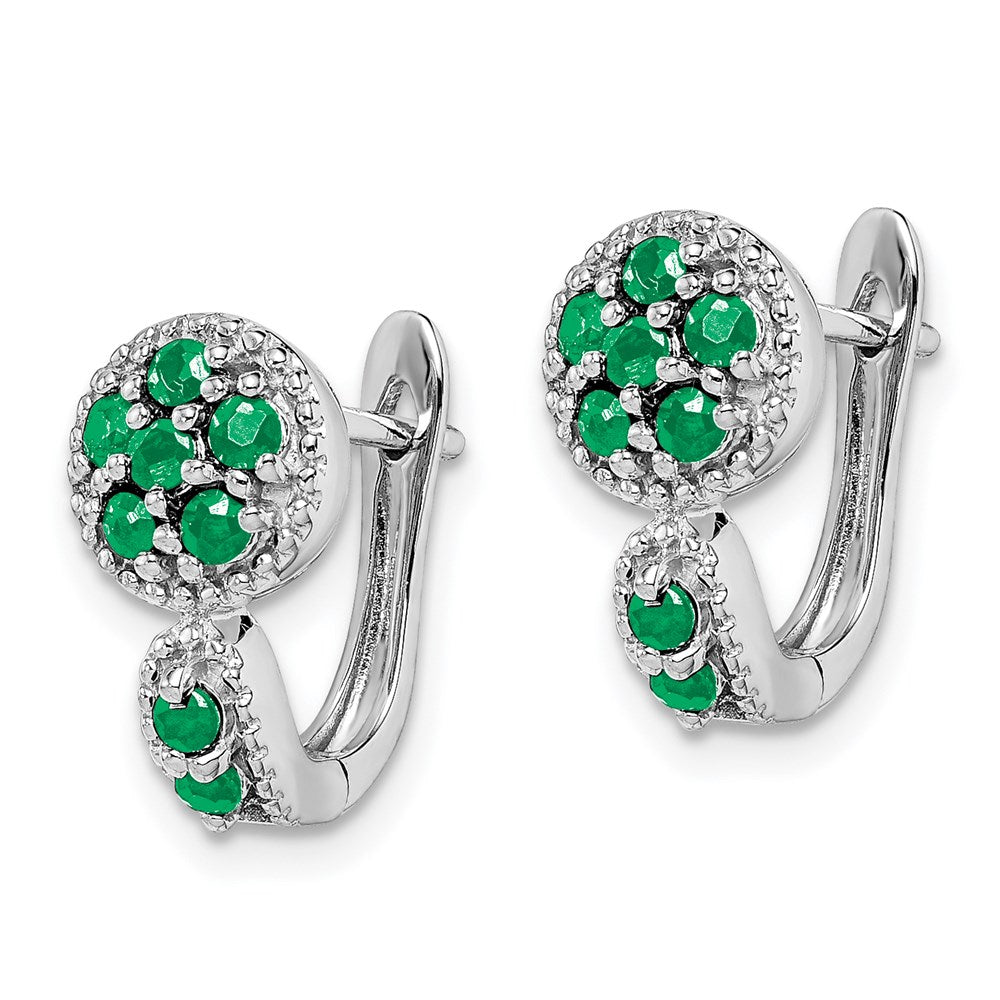QE10113E Sterling Silver Rhodium-plated Emerald Circle Hinged Earrings