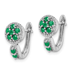 QE10113E Sterling Silver Rhodium-plated Emerald Circle Hinged Earrings