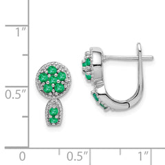 QE10113E Sterling Silver Rhodium-plated Emerald Circle Hinged Earrings