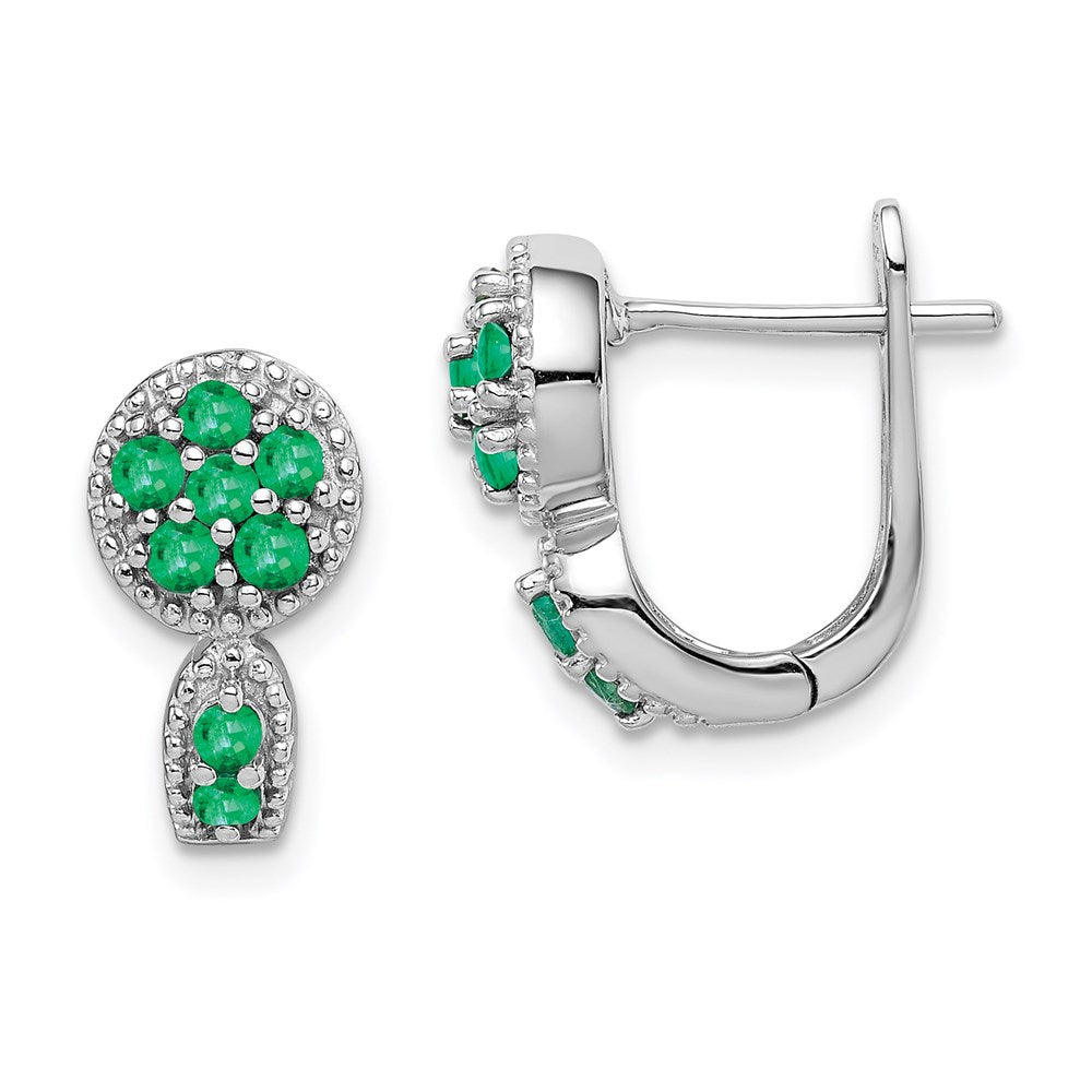 QE10113E Sterling Silver Rhodium-plated Emerald Circle Hinged Earrings