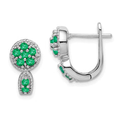 QE10113E Sterling Silver Rhodium-plated Emerald Circle Hinged Earrings