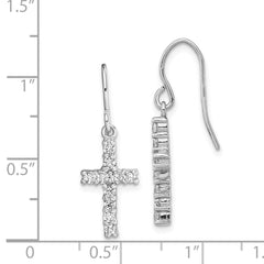 QE1012 Sterling Silver Rhodium-plated Polished CZ Latin Cross Dangle Earrings