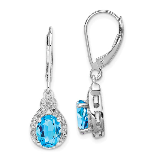 QE10141BT Sterling Silver Rhodium-plated Diamond and Blue Topaz Earrings