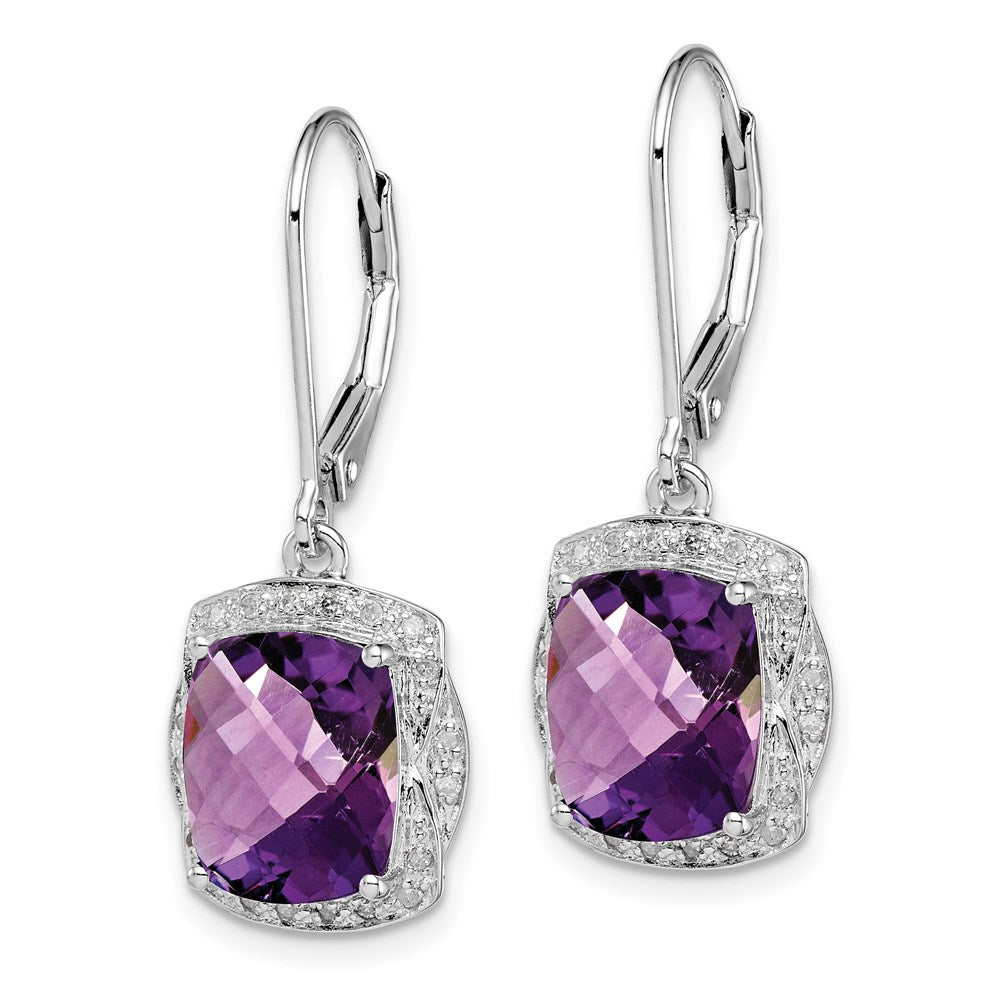 QE10143AM Sterling Silver Rhodium-plated Diamond and Amethyst Earrings
