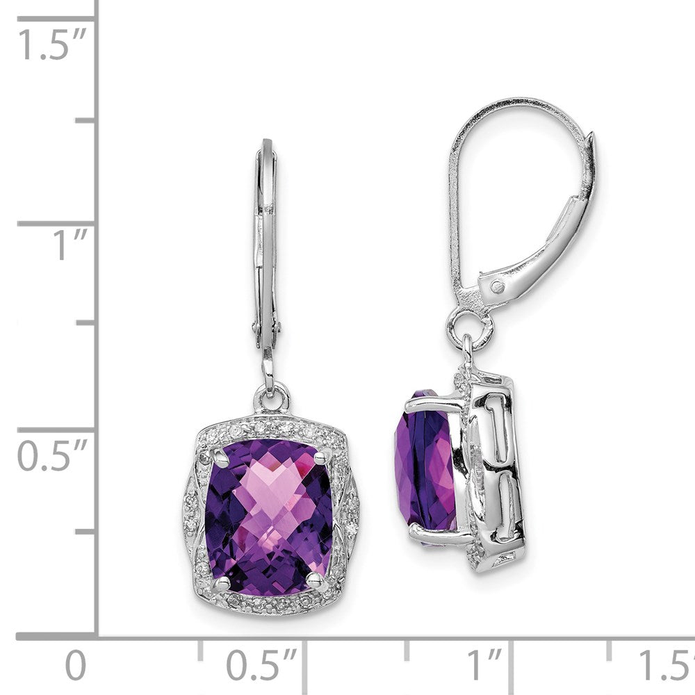 QE10143AM Sterling Silver Rhodium-plated Diamond and Amethyst Earrings