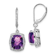 QE10143AM Sterling Silver Rhodium-plated Diamond and Amethyst Earrings
