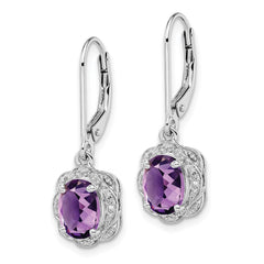 QE10151AM Sterling Silver Rhodium-plated Diamond and Amethyst Earrings