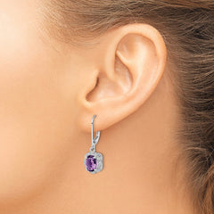 QE10151AM Sterling Silver Rhodium-plated Diamond and Amethyst Earrings