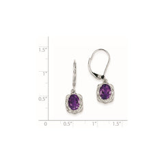 QE10151AM Sterling Silver Rhodium-plated Diamond and Amethyst Earrings