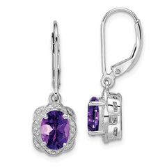 QE10151AM Sterling Silver Rhodium-plated Diamond and Amethyst Earrings