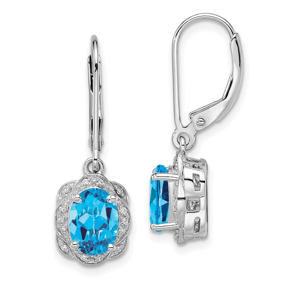QE10151BT Sterling Silver Rhodium-plated Diamond and Blue Topaz Earrings