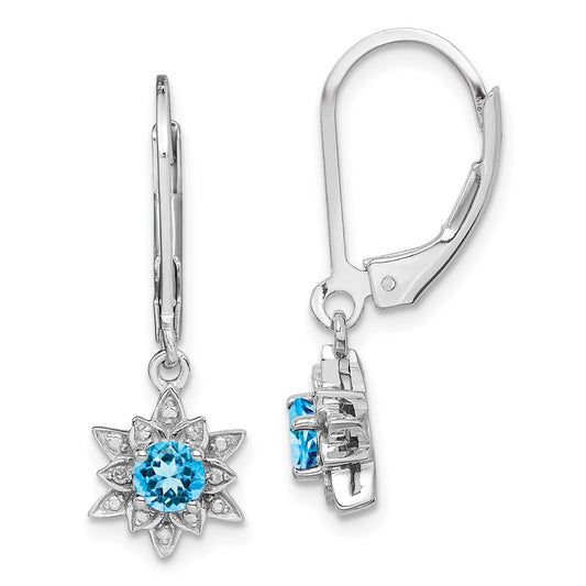 QE10157BT Sterling Silver Rhodium-plated Diamond and Blue Topaz Earrings