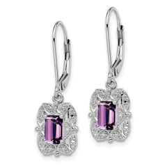 QE10165AM Sterling Silver Rhodium-plated Diamond and Amethyst Earrings