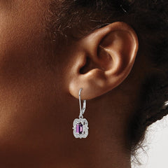 QE10165AM Sterling Silver Rhodium-plated Diamond and Amethyst Earrings