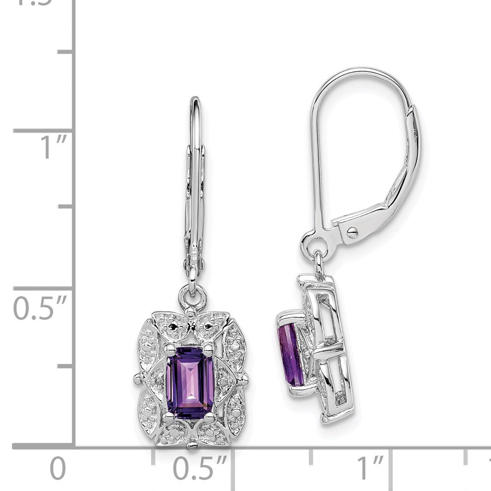 QE10165AM Sterling Silver Rhodium-plated Diamond and Amethyst Earrings