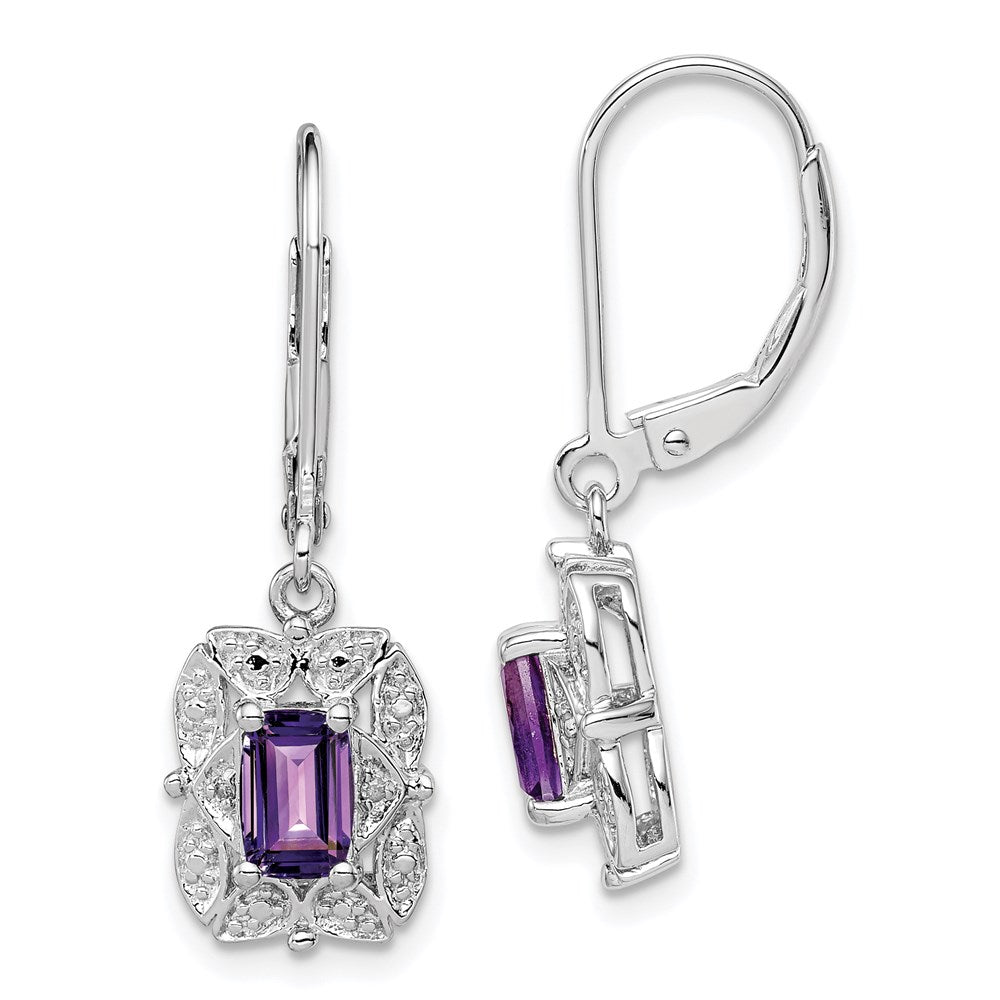 QE10165AM Sterling Silver Rhodium-plated Diamond and Amethyst Earrings