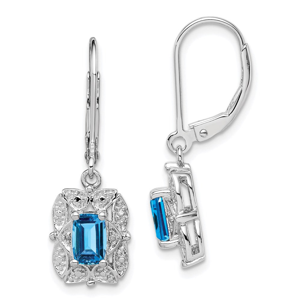 QE10165BT Sterling Silver Rhodium-plated Diamond and Blue Topaz Earrings