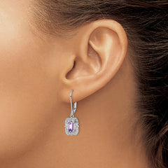 QE10165PQ Sterling Silver Rhodium-plated Diamond and Pink Quartz Earrings