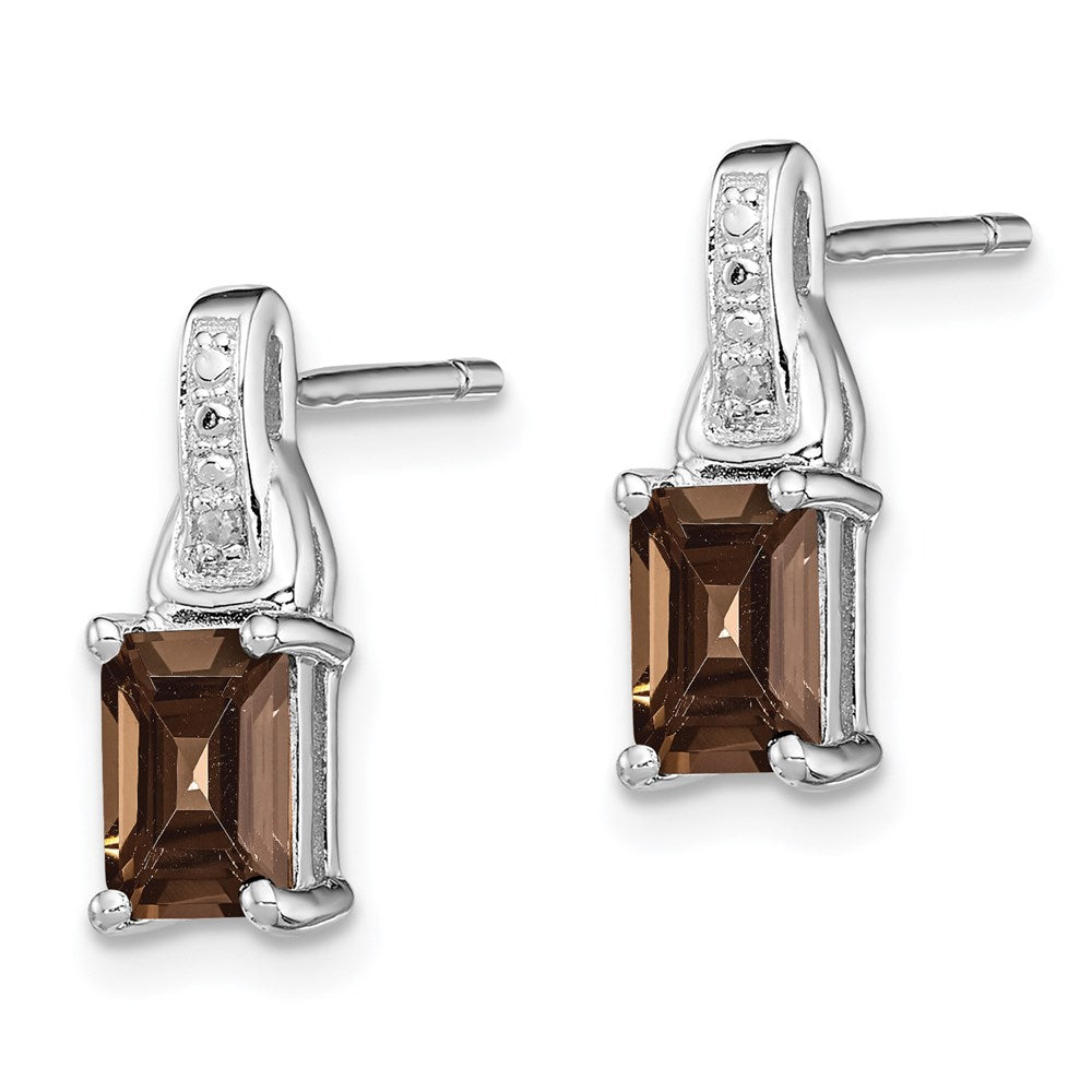 QE10171SQ Sterling Silver Rhodium-plated Diamond and Smoky Quartz Earrings