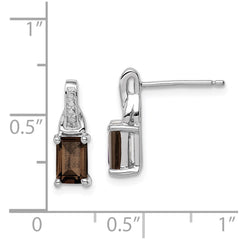 QE10171SQ Sterling Silver Rhodium-plated Diamond and Smoky Quartz Earrings
