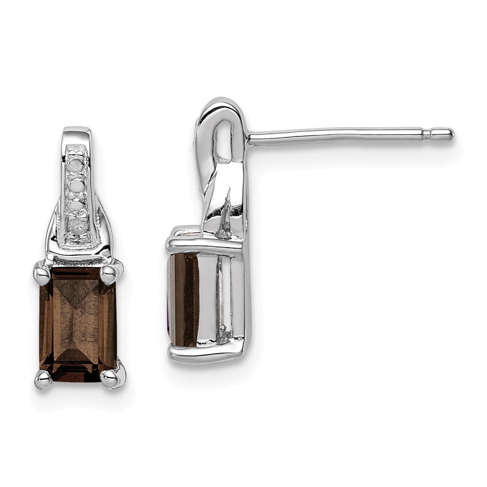 QE10171SQ Sterling Silver Rhodium-plated Diamond and Smoky Quartz Earrings