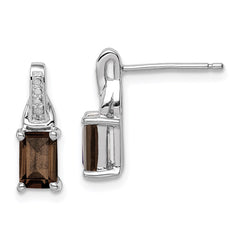 QE10171SQ Sterling Silver Rhodium-plated Diamond and Smoky Quartz Earrings