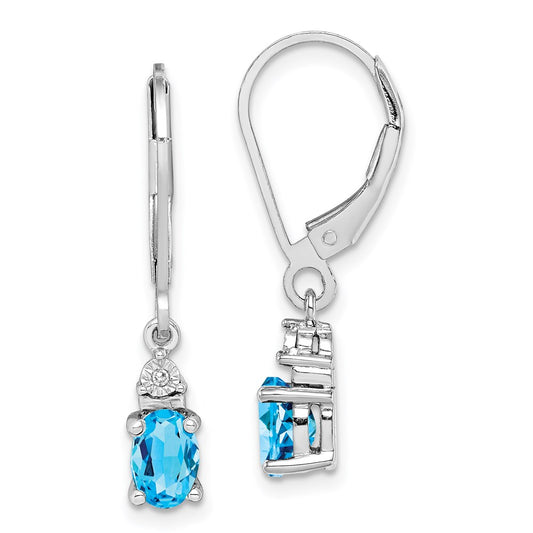 QE10173BT Sterling Silver Rhodium-plated Diamond and Blue Topaz Earrings