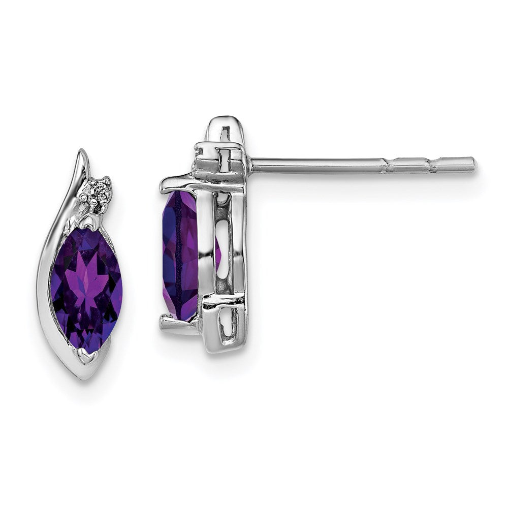 QE10175AM Sterling Silver Rhodium-plated Diamond and Amethyst Earrings