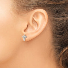 QE102 Sterling Silver Polished & Textured Latin Cross Post Earrings