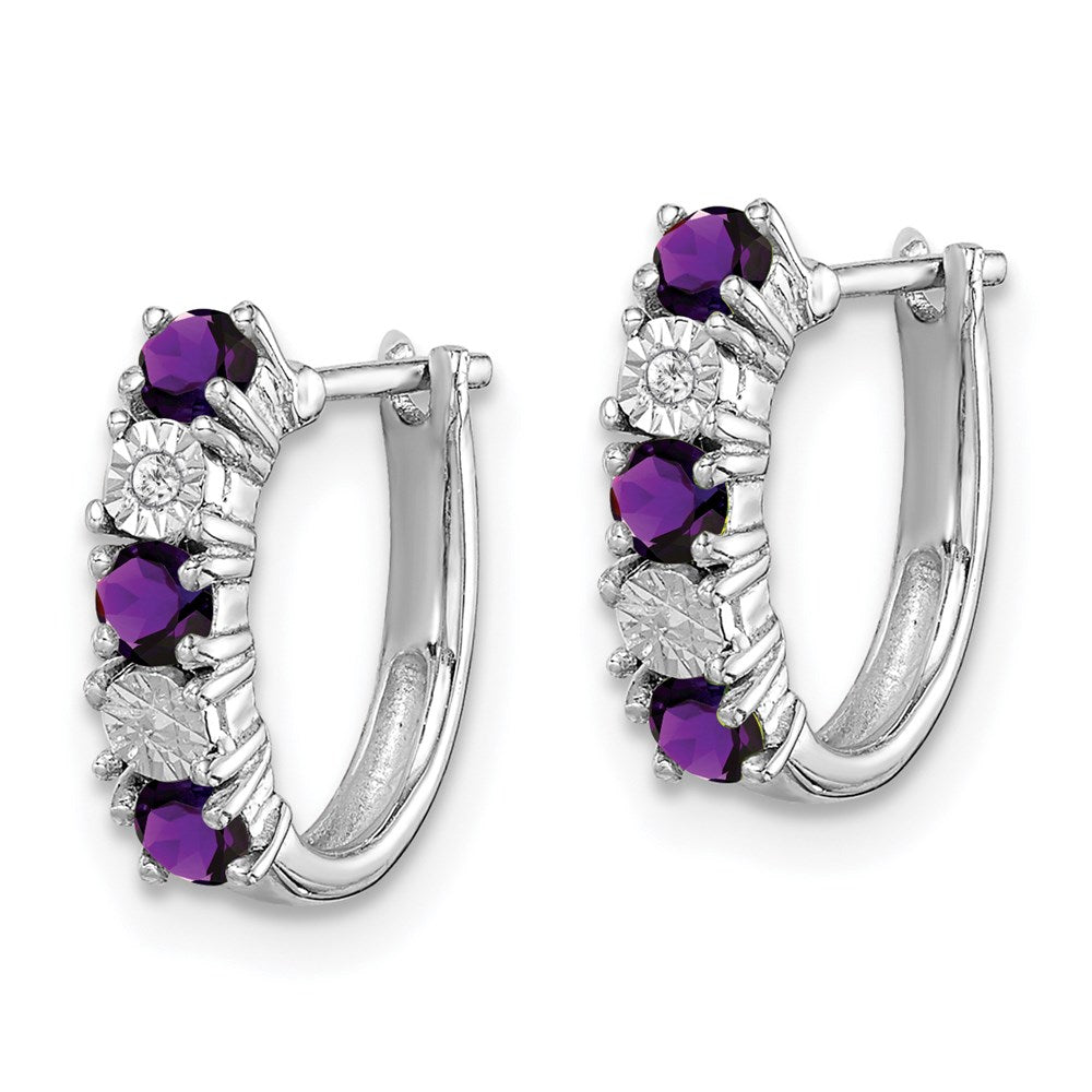 QE10209AM Sterling Silver Rhodium-plated Amethyst and Diamond Earrings