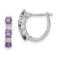 QE10209AM Sterling Silver Rhodium-plated Amethyst and Diamond Earrings