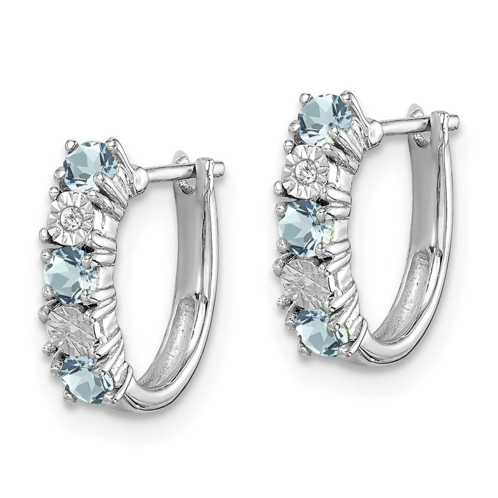 QE10209AQ Sterling Silver Rhodium-plated Aquamarine & Diamond Earrings