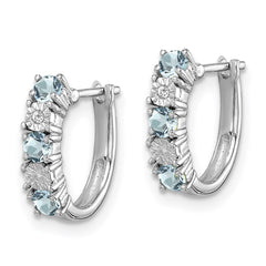QE10209AQ Sterling Silver Rhodium-plated Aquamarine & Diamond Earrings