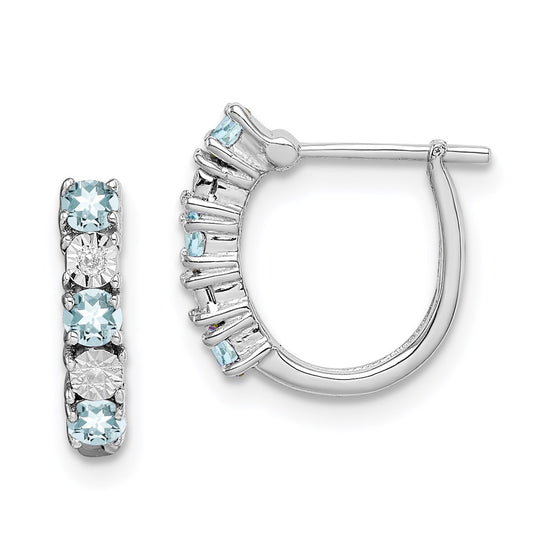 QE10209AQ Sterling Silver Rhodium-plated Aquamarine & Diamond Earrings