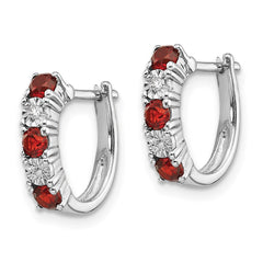 QE10209GA Sterling Silver Rhodium-plated Garnet & Diamond Earrings