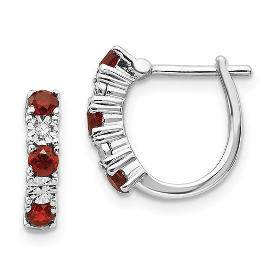 QE10209GA Sterling Silver Rhodium-plated Garnet & Diamond Earrings