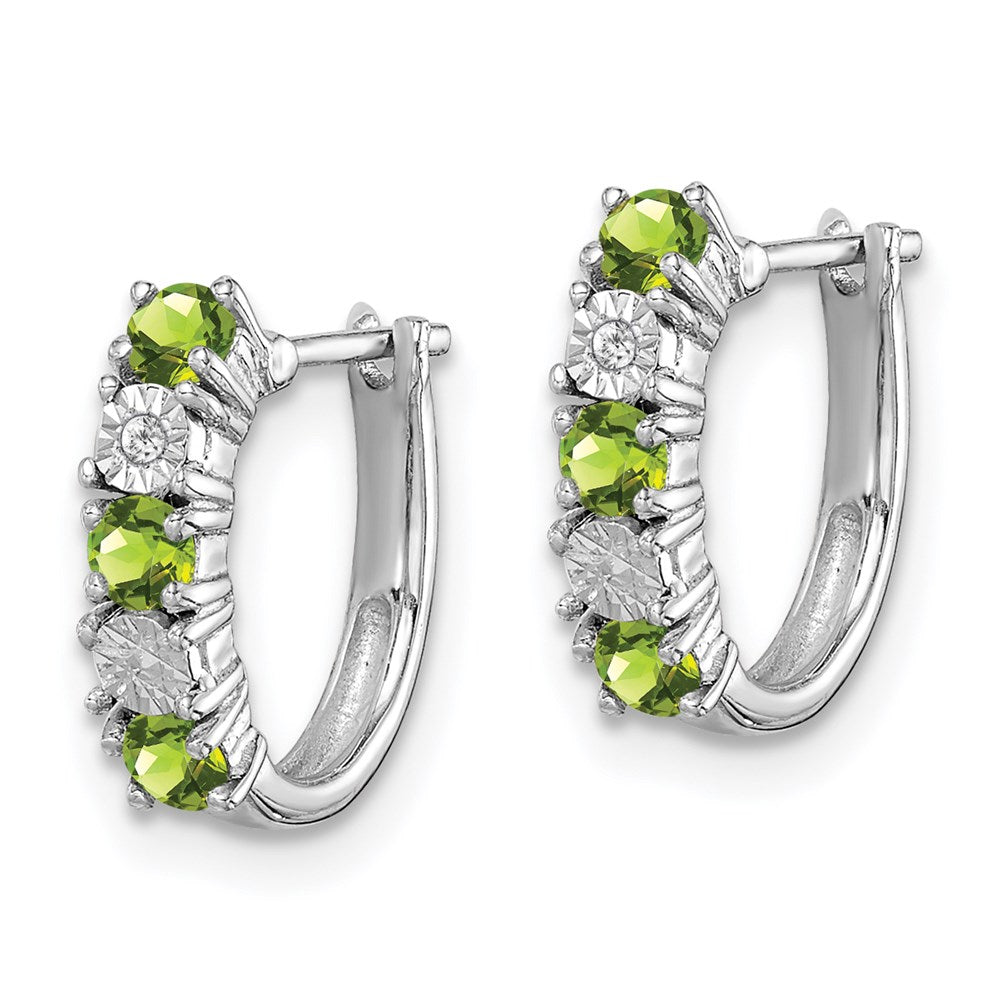 QE10209PE Sterling Silver Rhodium-plated Peridot and Diamond Earrings