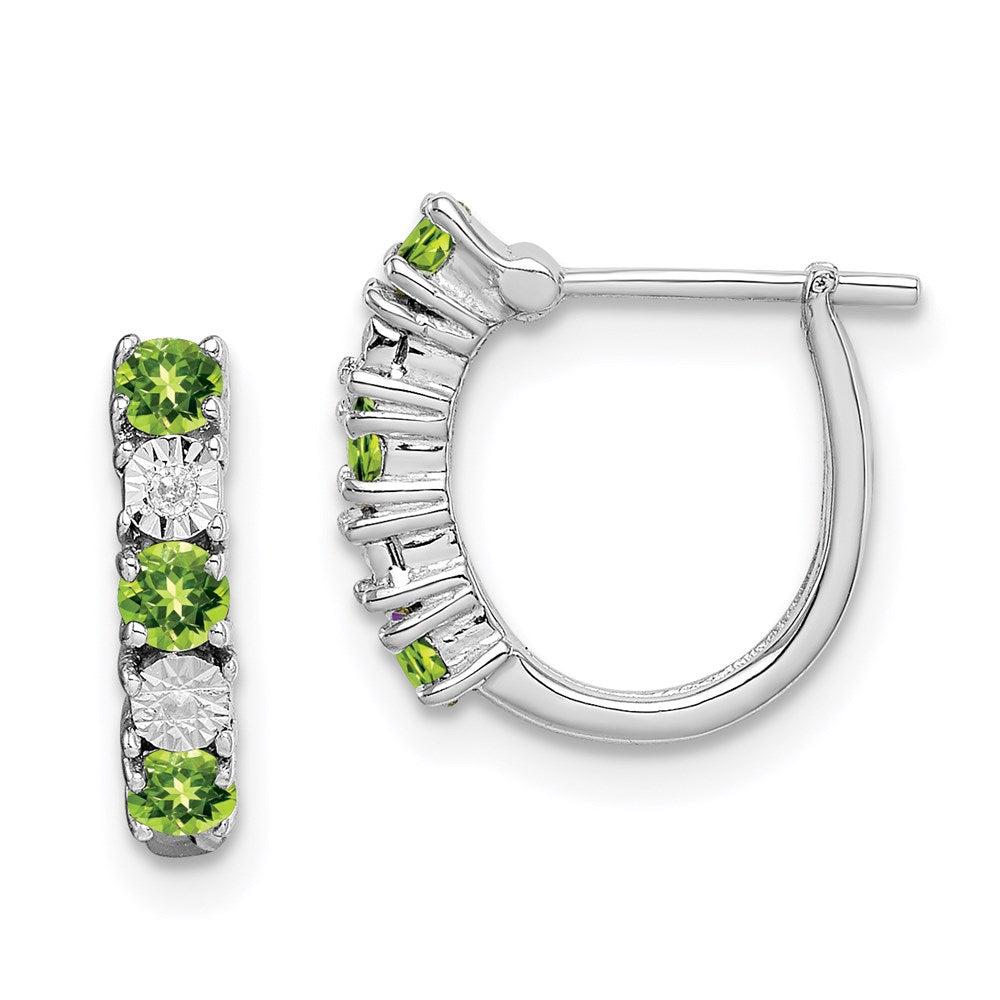 QE10209PE Sterling Silver Rhodium-plated Peridot and Diamond Earrings