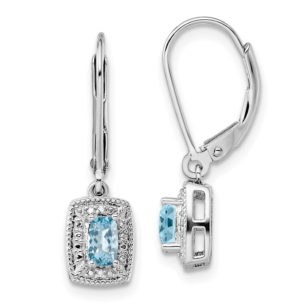 QE10215BT Sterling Silver Rhodium-plated Blue Topaz Diamond Earrings
