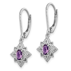 QE10241AM Sterling Silver Rhodium-plated Amethyst and Diamond Earrings