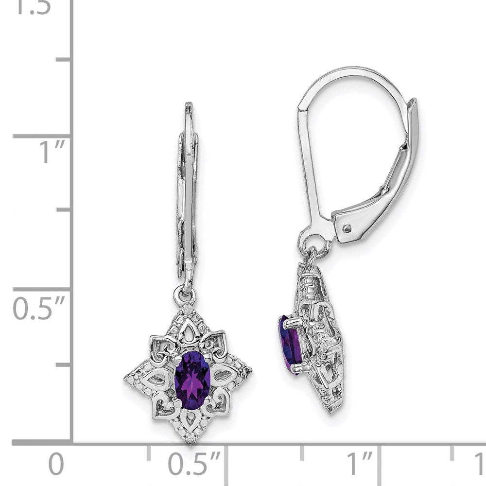 QE10241AM Sterling Silver Rhodium-plated Amethyst and Diamond Earrings