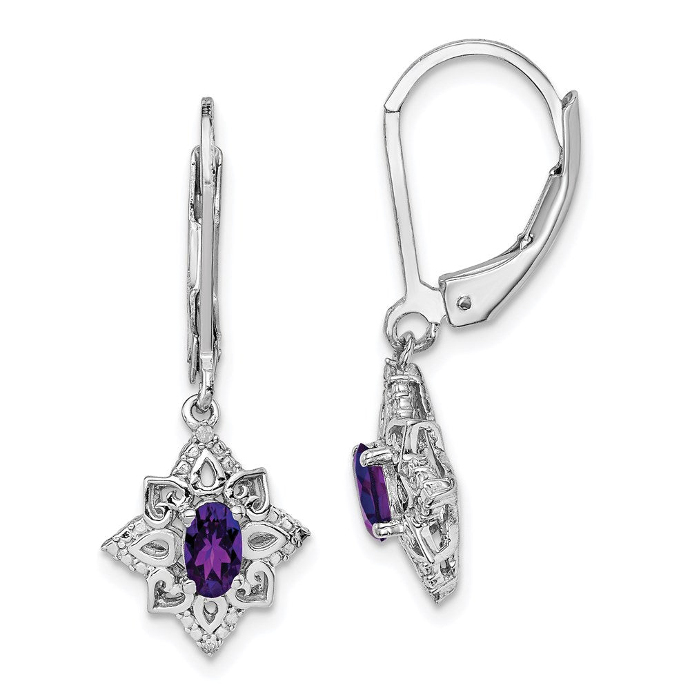 QE10241AM Sterling Silver Rhodium-plated Amethyst and Diamond Earrings