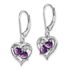 QE10257AM Sterling Silver Rhodium-plated Amethyst and Diamond Earrings