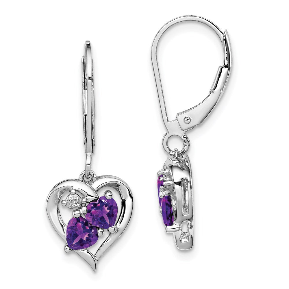 QE10257AM Sterling Silver Rhodium-plated Amethyst and Diamond Earrings