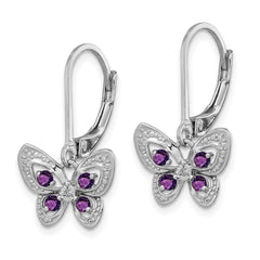 QE10263AM Sterling Silver Rhodium-plated Amethyst and Diamond Butterfly Earrings