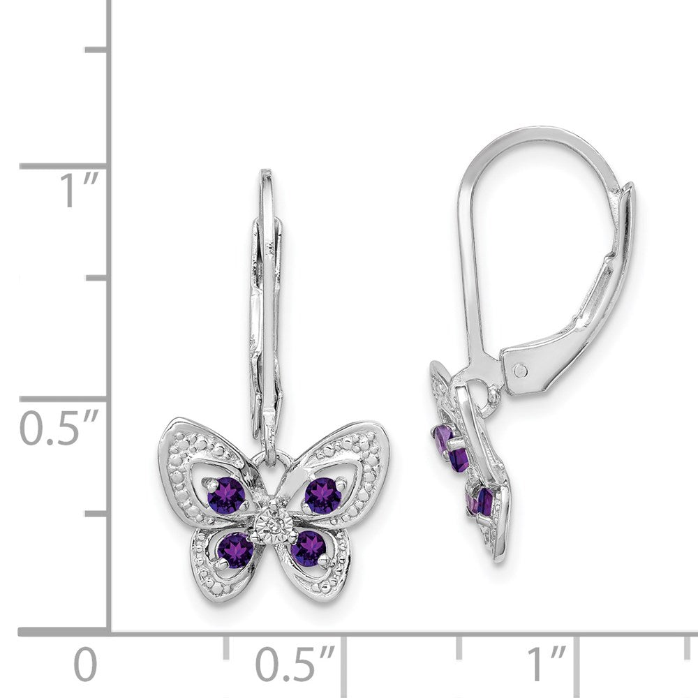 QE10263AM Sterling Silver Rhodium-plated Amethyst and Diamond Butterfly Earrings